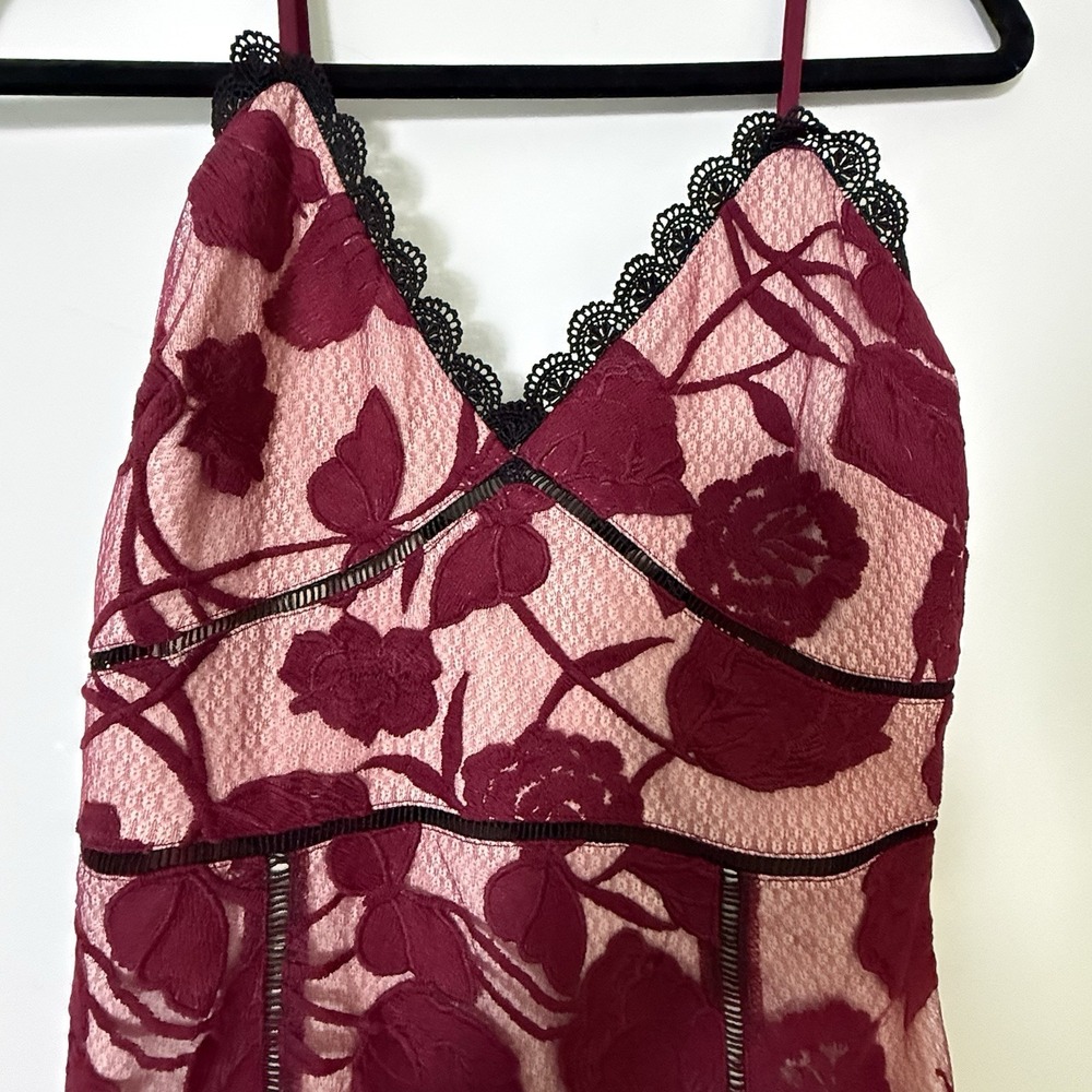 Lulus Mermaid Slip Maxi Dress Burgundy Sz S Formal Wedding Guest Floral Lace - Picture 4 of 11